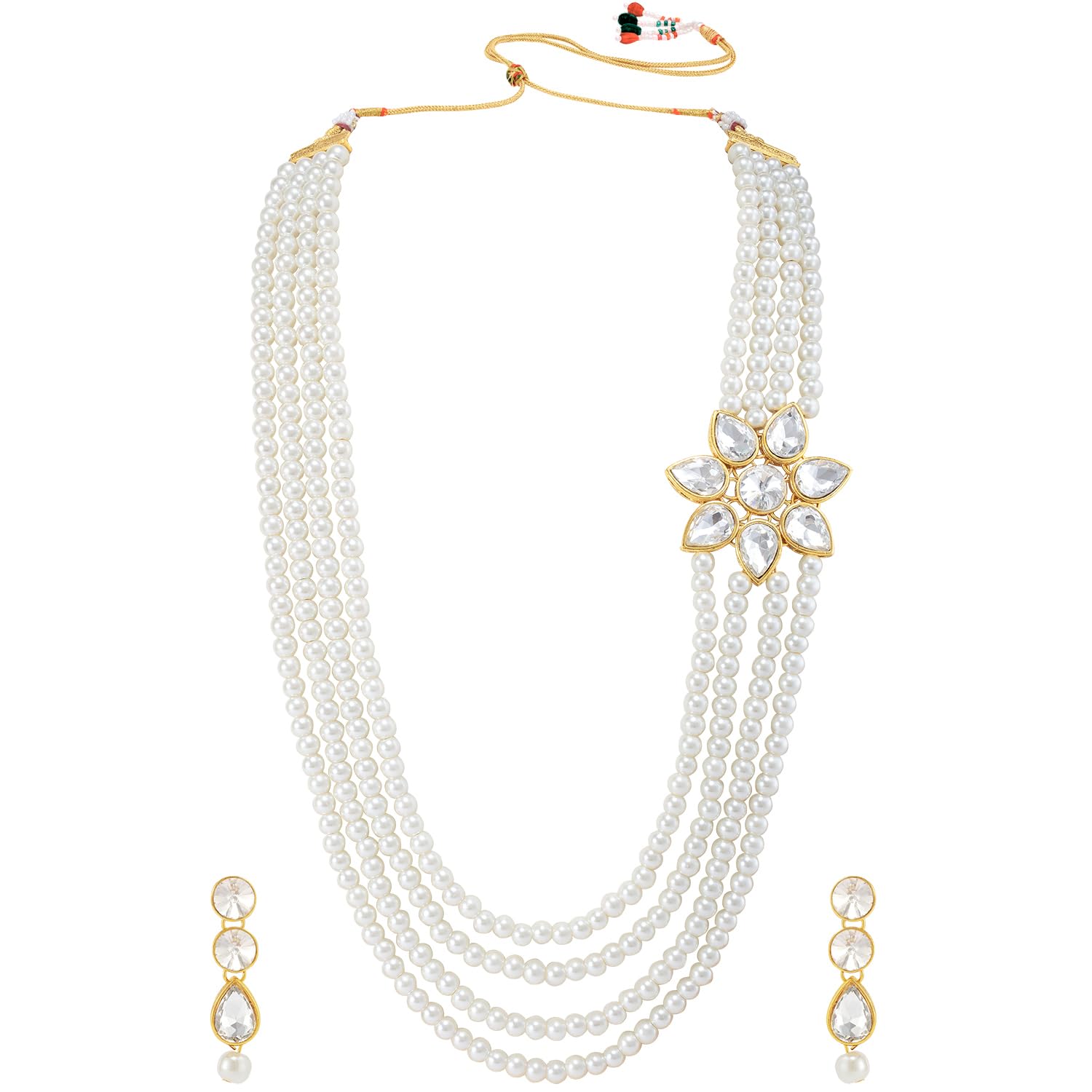 Peora Gold Plated Traditional Stylish Kundan with Faux Pearl Long Necklace With Earrings Set Jewellery for Women & Girls (White) (B0B1VFCNZR) Amazon Price History, Amazon Price Tracker