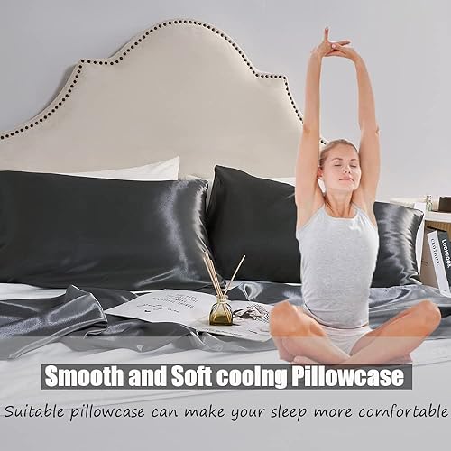 Miniatura 2 de Coolng Funda de almohada para mujer, funda de almohada para cabello y piel, suave, transpirable, suave y refrescante para dormir, juego de 2 fundas