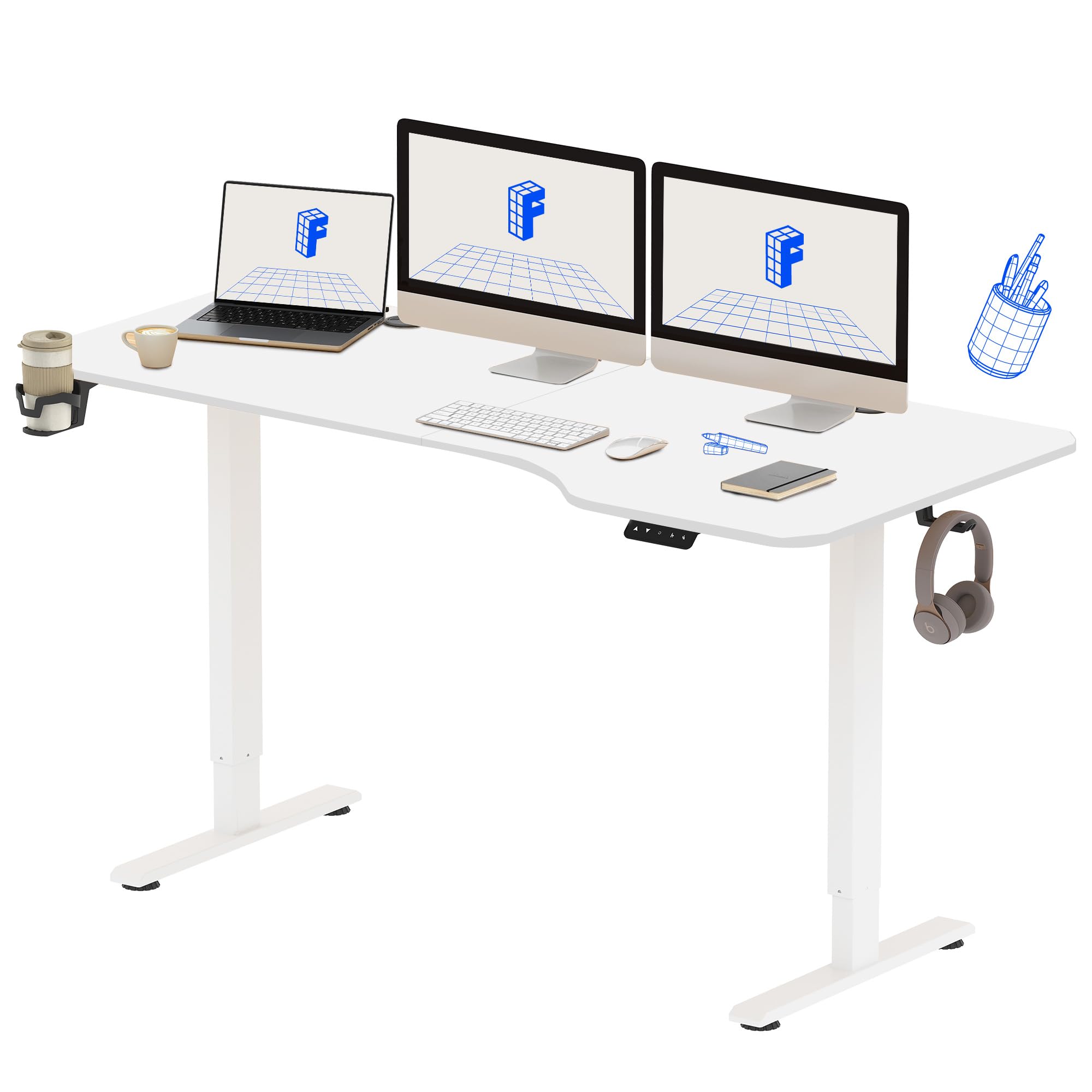 FLEXISPOT Standing Desk Electric Height Adjustable Sit Stand Up with Backpack Hook Memory Smart Panel for Home Office, 160 * 75cm White