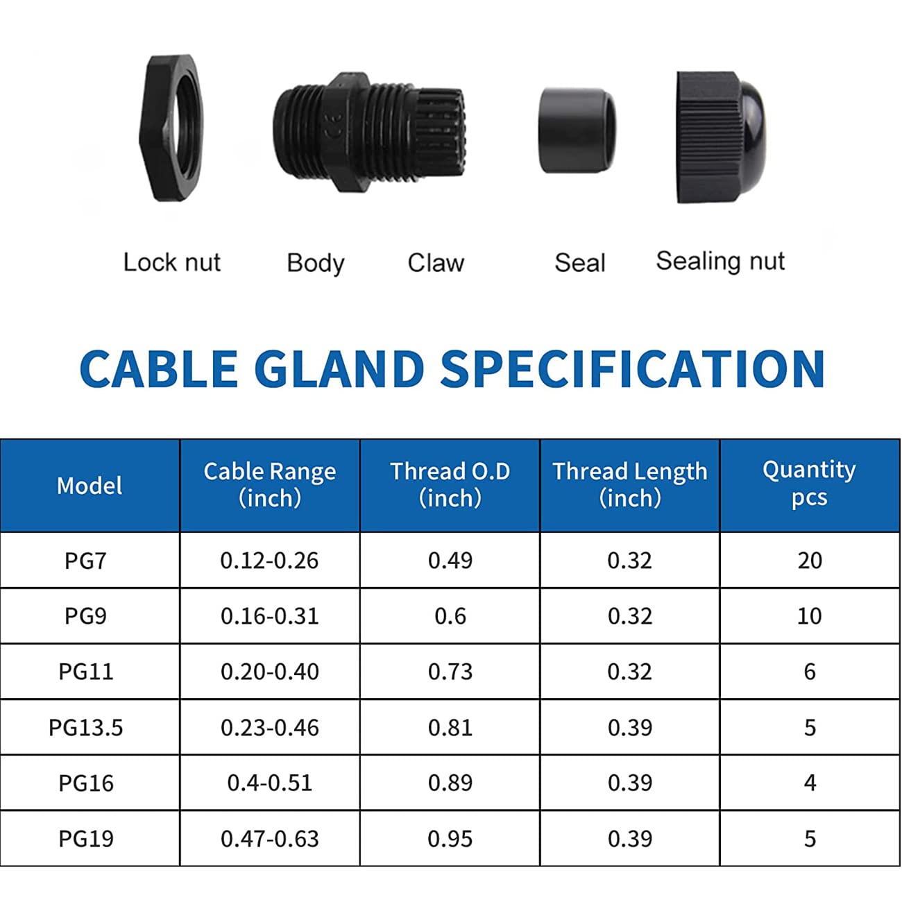 50 Pressacavi Elettrici Regolabili Belle Vous - Set PG7-PG19 Per Cavi 3-16mm - Impermeabili Per Casa E Industria - Foto 8