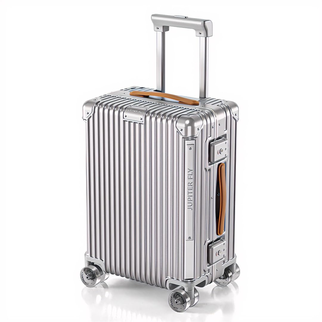 Varyleap Carry On Luggage with Spinner Wheels, Hard Shell Suitcase with Aluminum Frame, Zipperless Lightweight Luggage for Business Travel (Silver,