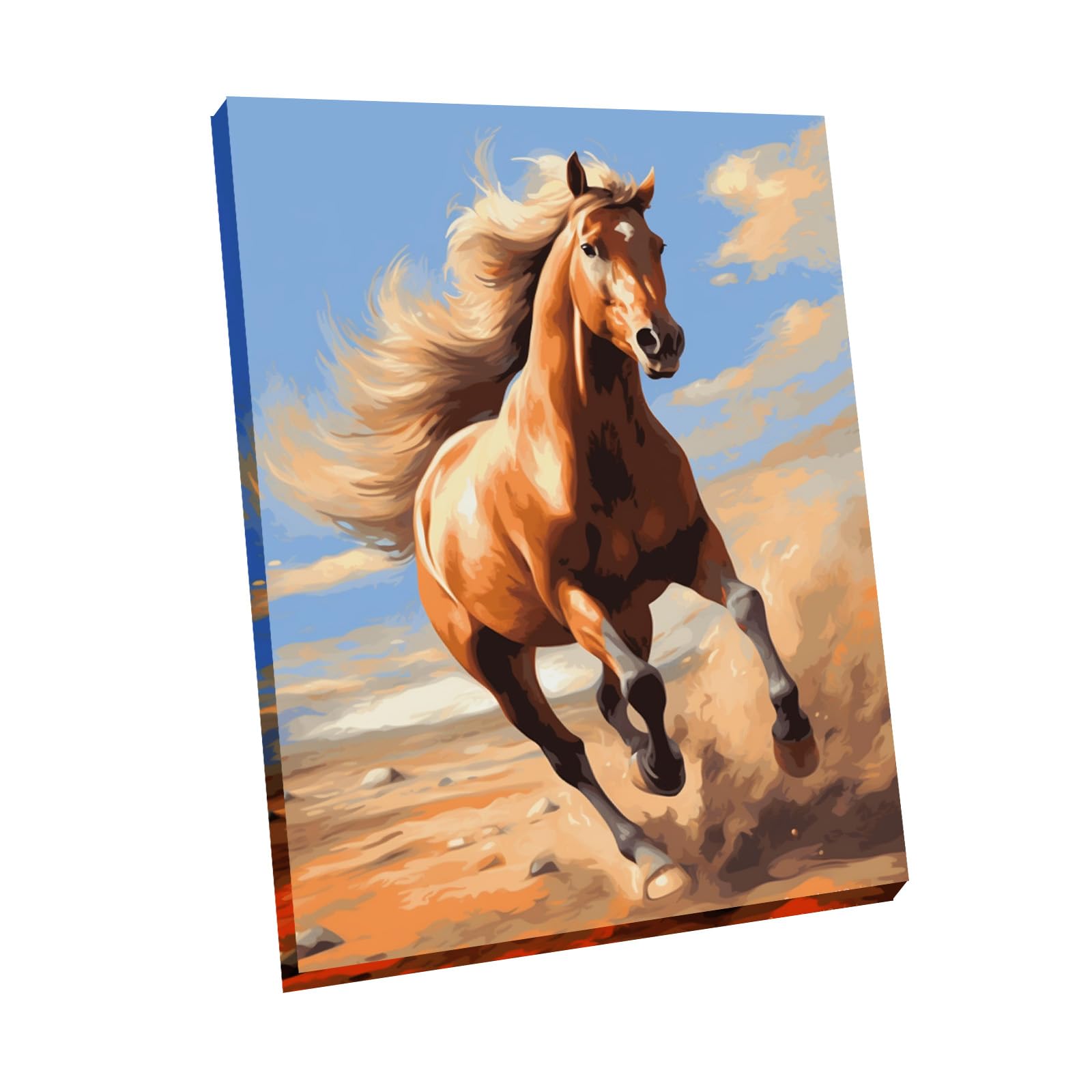 Maomaomi Wooden Framed Paint by Numbers DIY Acrylic Painting Kit for Kids & Adults Beginner – 16" Wx12 L Colorful Horse Pattern