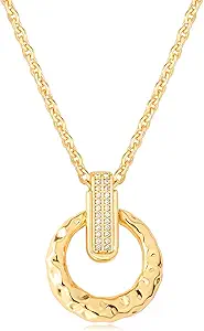 Fettero Dainty Gold Necklace for Women, 14K Gold Plated Pendant Necklace Cubic Zirconia Charm Necklaces for Women Jewelry Gift