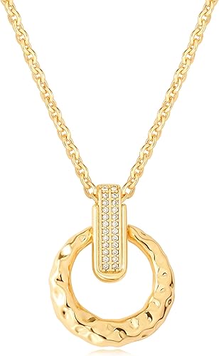 Fettero Dainty Gold Necklace for Women, 14K Gold Plated Pendant Necklace Cubic Zirconia Charm Necklaces for Women Jewelry Gift