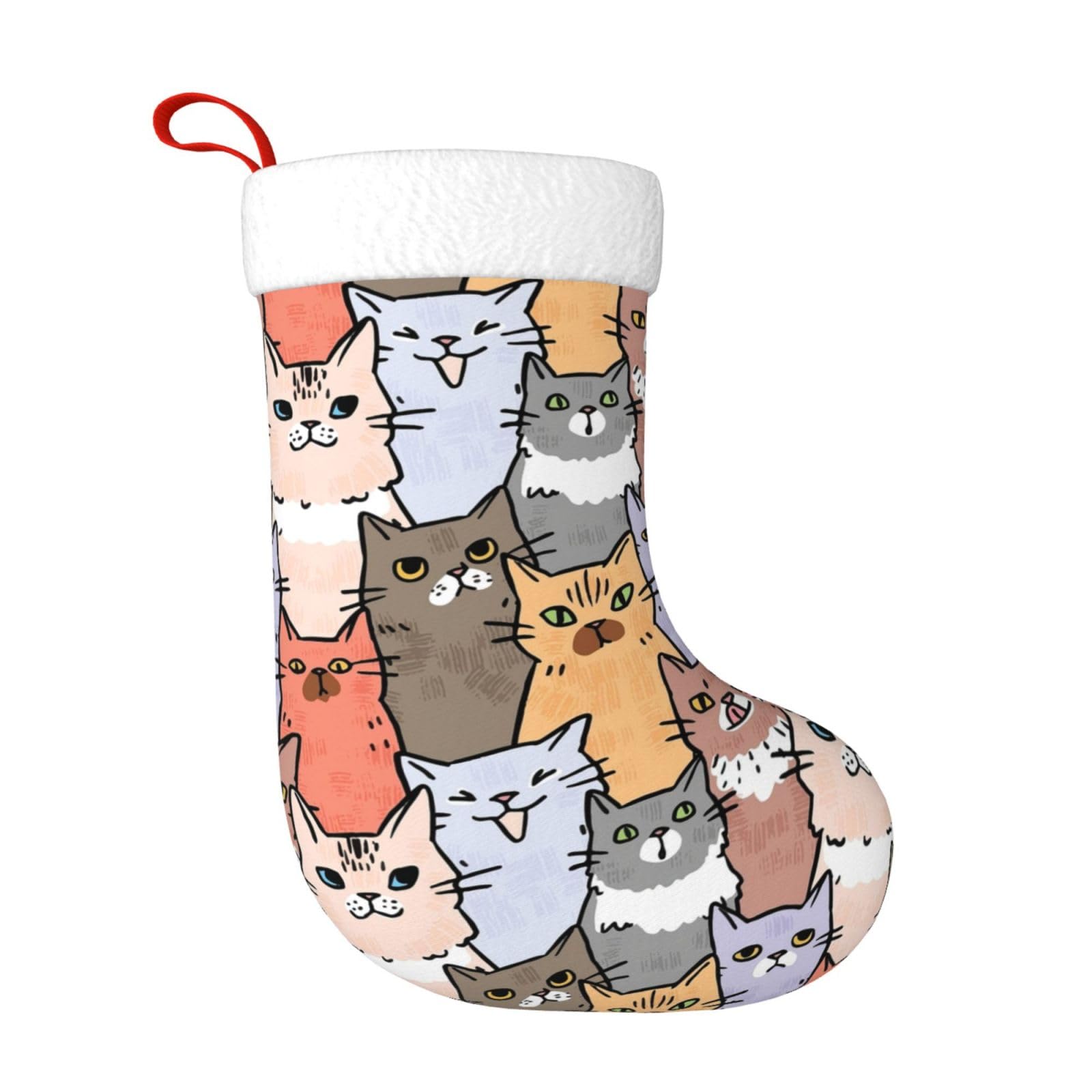 Large Cute Cats Christmas Stockings – 18" Personalized Xmas Stockings, Polyester, Set Of 1
