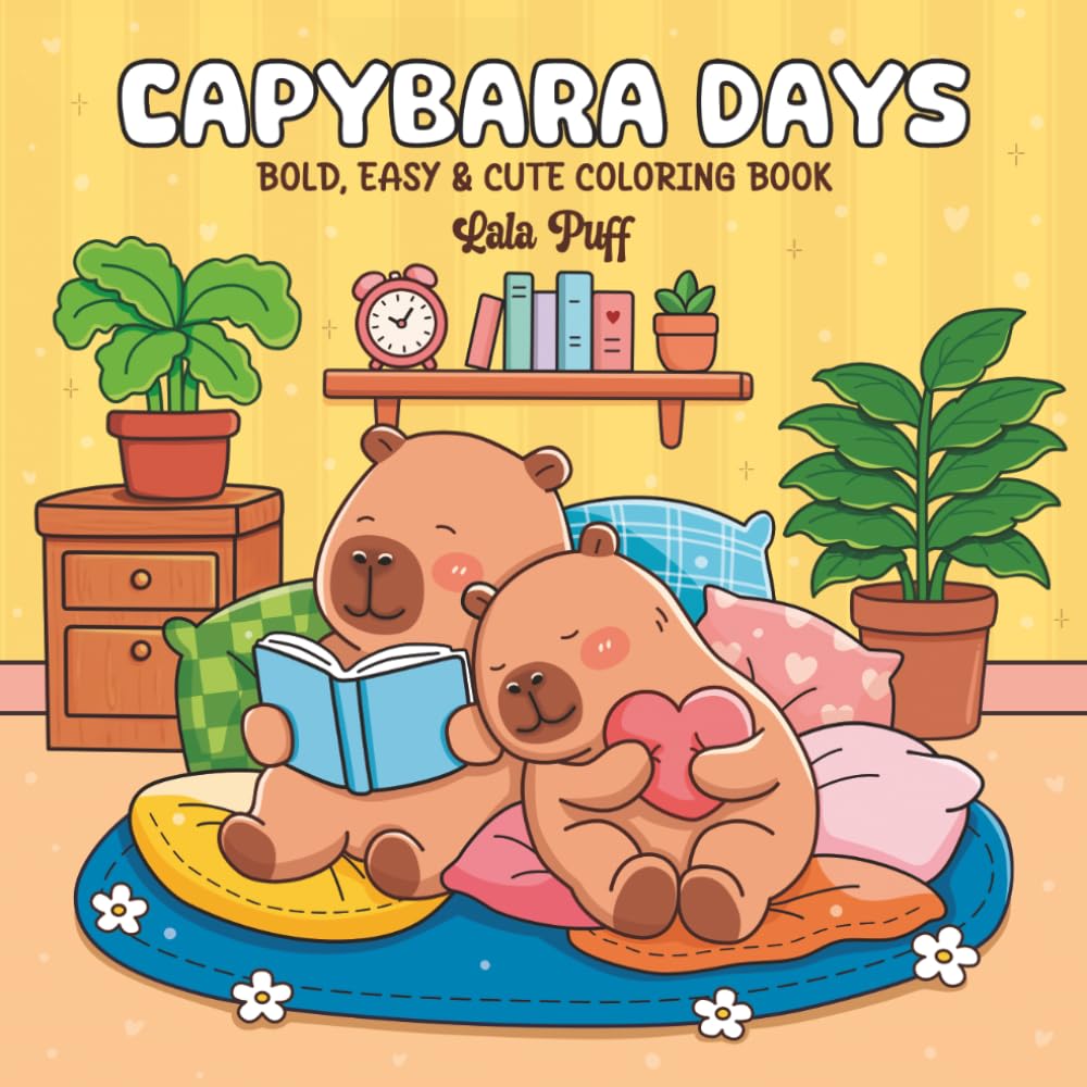 Capybara Days Coloring Book: Bold and Easy Designs for Stress Relief and Cozy Relaxation, for Adults and Teens