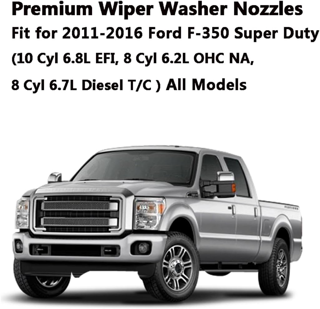 BC3Z-17603-A Premium Wiper Washer Nozzles Fit for Ford Super Duty F250-F550 2011 2012 2013 2014 2015 2016 | Windshield Washer Fluid Jet Nozzle | Easy to Install | 2 Pack, Ref BC3Z17603A Dual Spray