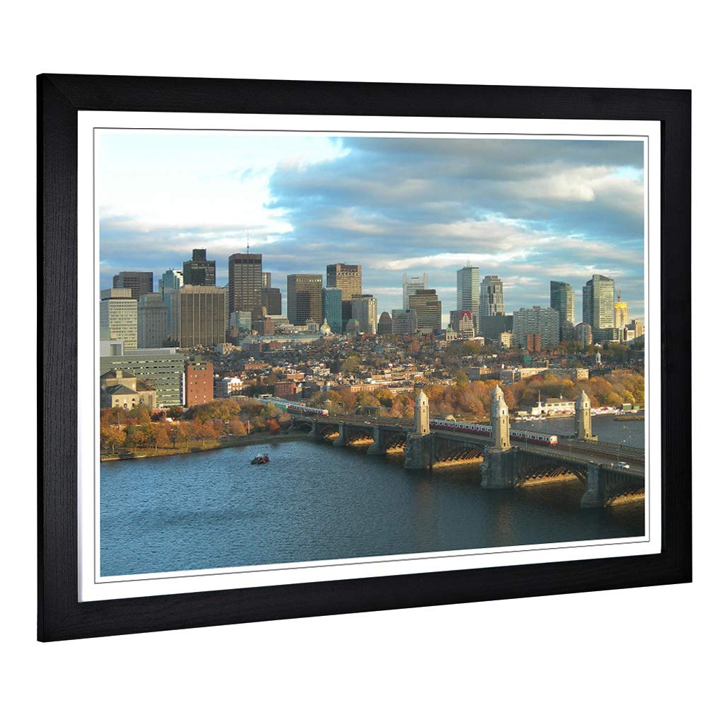 Big Box Art Framed Print of Massachusetts Boston Skyline USA Design | Wall Art Picture | Home Decor for Kitchen, Living Room, Bedroom, Hallway, Black, A2 / 24.5x18 Inch / 62x45cm