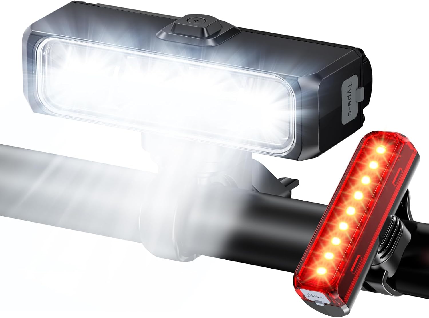 WOCBUY Bike Light for Night Riding, Super Bright & Wide Beam Bicycle Lights, 4+5 Modes USB Rechargeable Bike Headlight and Taillight Set, IP65 Waterproof Light Bar for Ebike MTB Off-Road Cycling