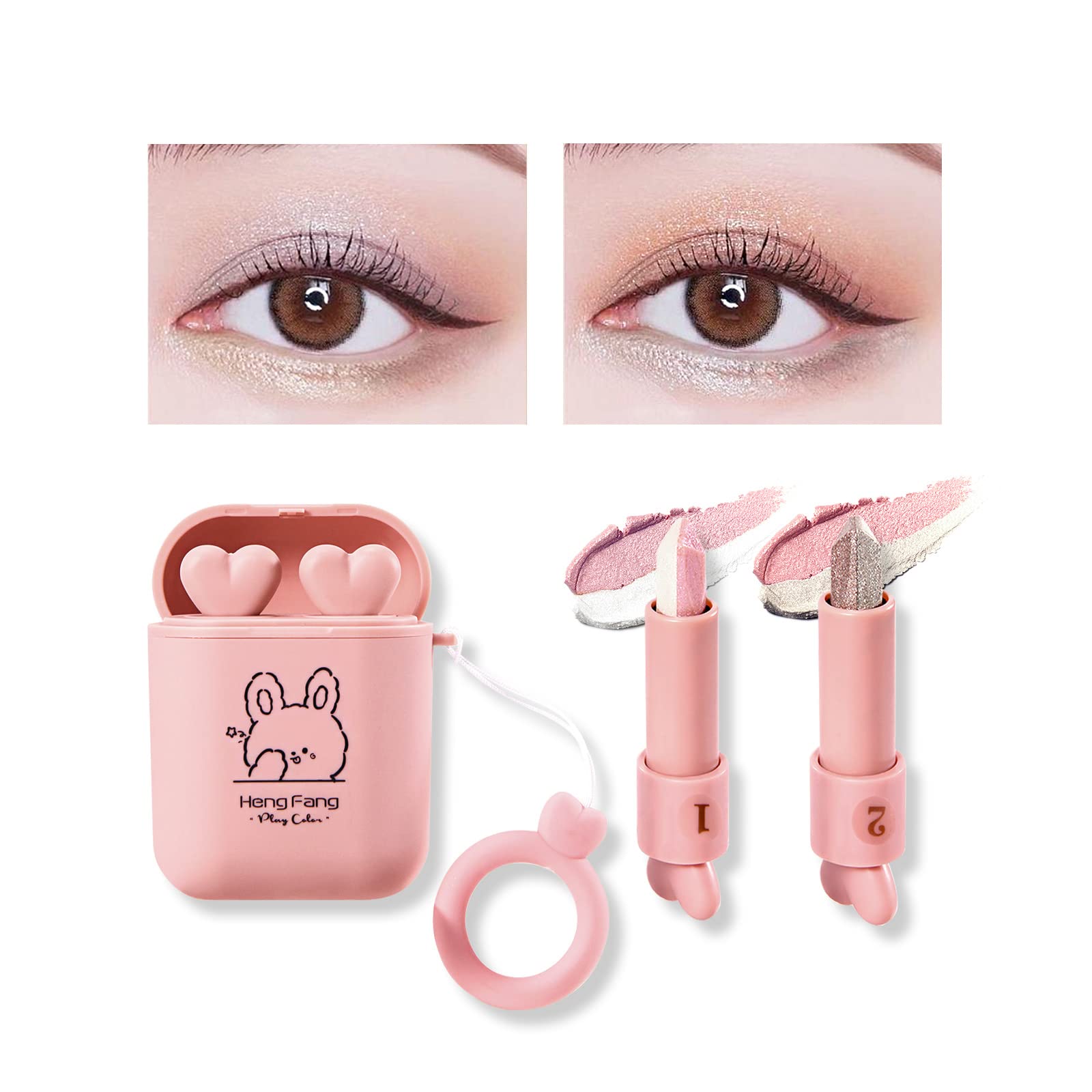 2pcs/set Matte Cream Nude Double Colors Eyeshadow Pencil, Shimmer Gradient High Pigment Long Lasting Eyeshadow Makeup