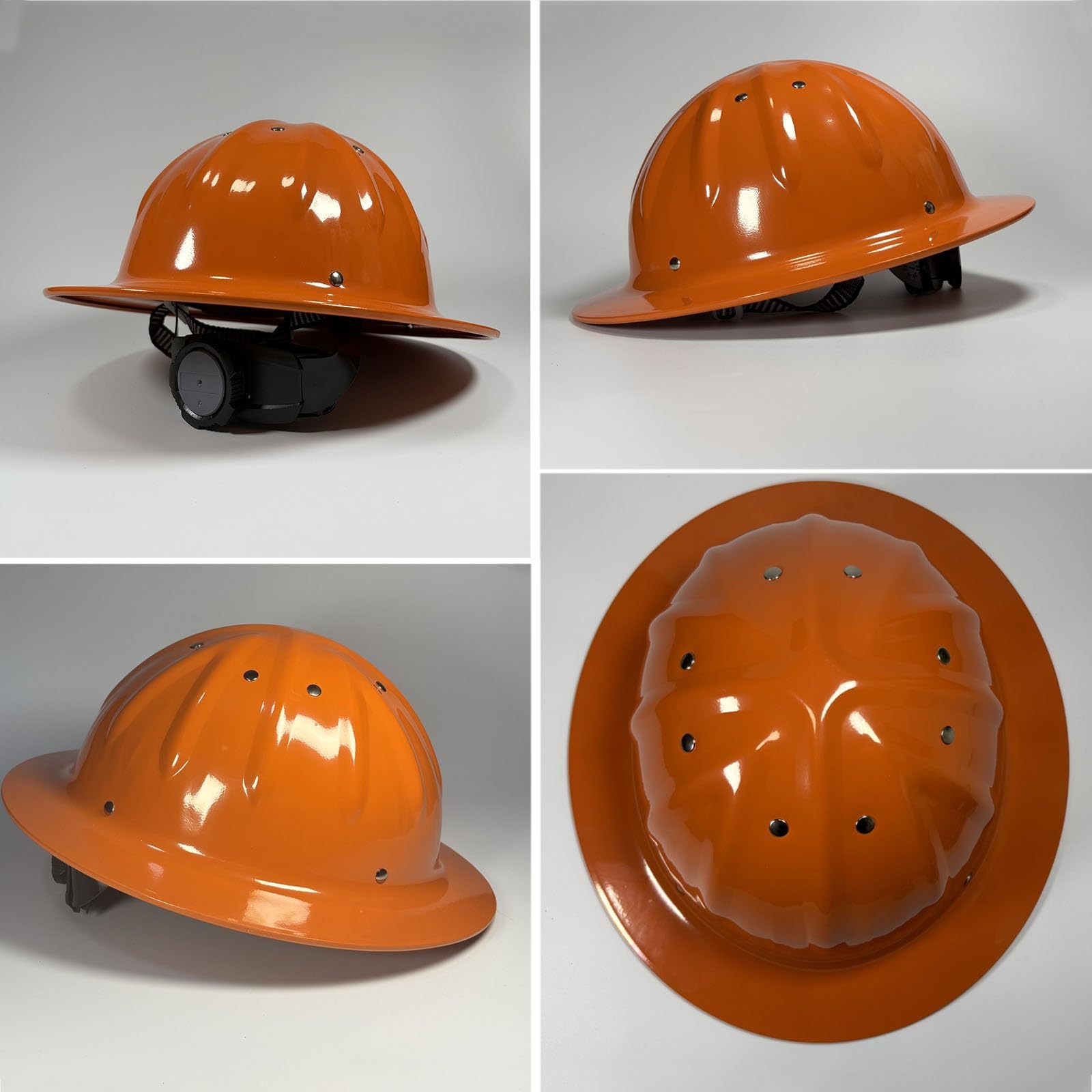 Casco a tesa larga in lega di alluminio ad alta resistenza, rimovibile e regolabile, fodera ammortizzante per il sudore, fascia per cappello rivettata, adatto per circonferenza della testa 54-61 cm