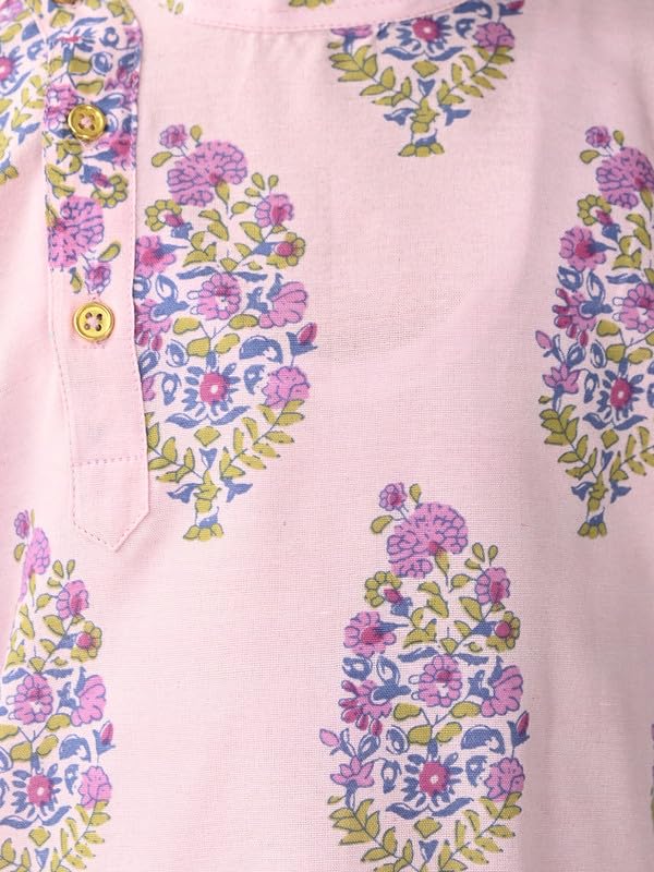 Image of superminis Boys Cotton Full Sleeves Side Open Sanganeri Printed Kurta With Pyjama Set
