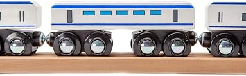 maxim enterprise, inc. Express Train Set, Bullet Train for Wooden Train Track, Train Set of 2 Engines & 1 Passenger Car, Compatible with Thomas and Friends, Brio & Other Major Brand Wooden Railways