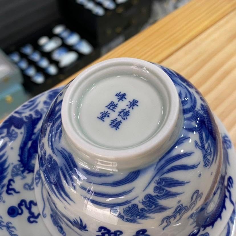 景徳鎮 青花磁器竜紋三才蓋碗 湯飲み 茶碗 カンフー茶器 用品 景徳