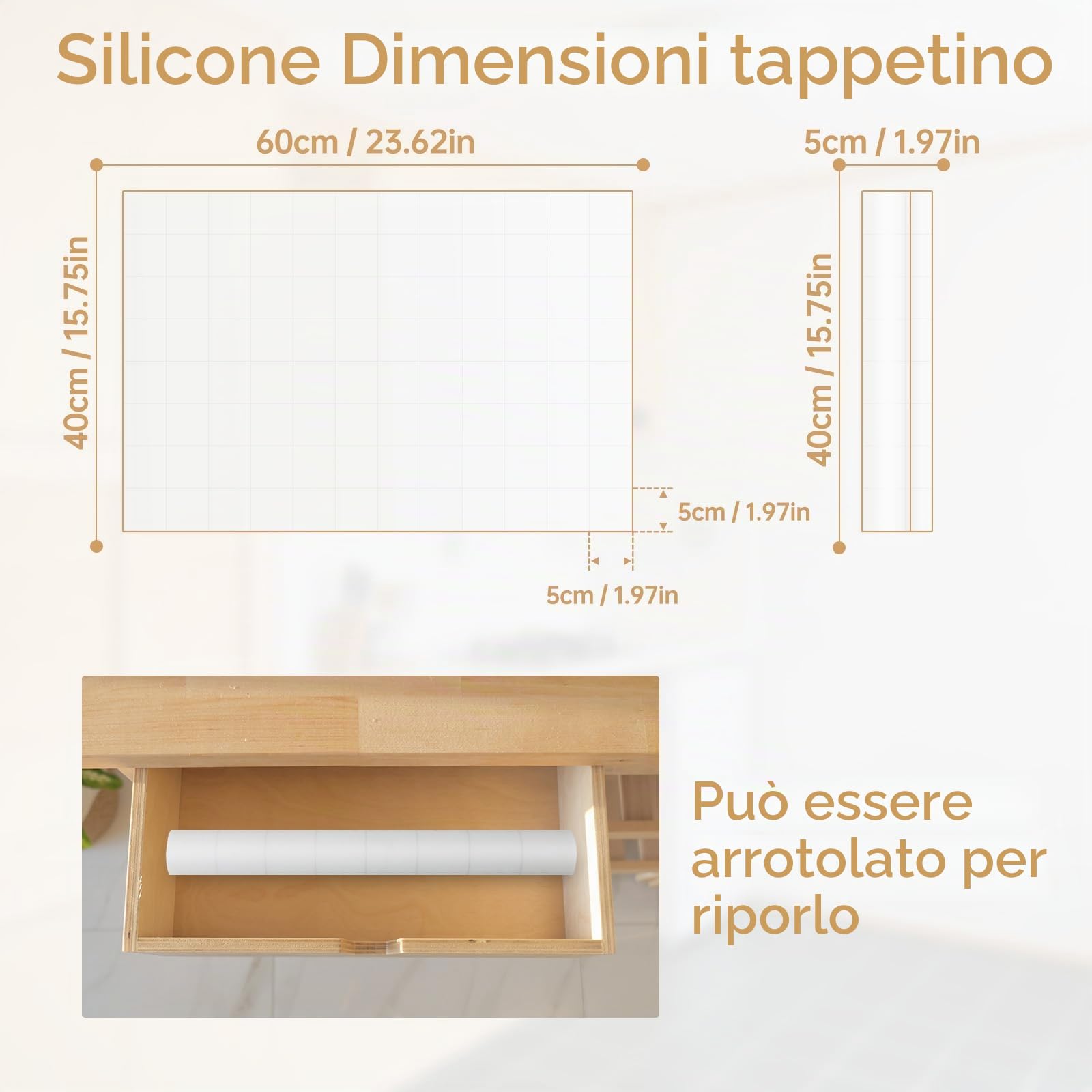 Toski Tappetino Silicone, 60x40 cm Sottopentola Silicone, Impermeabile e Antiscivolo Tappeto Scrivania, Tappetino Macchina Caffe, Tappetini Resistente al Calore per Piano di Lavoro Cucina, Bianco