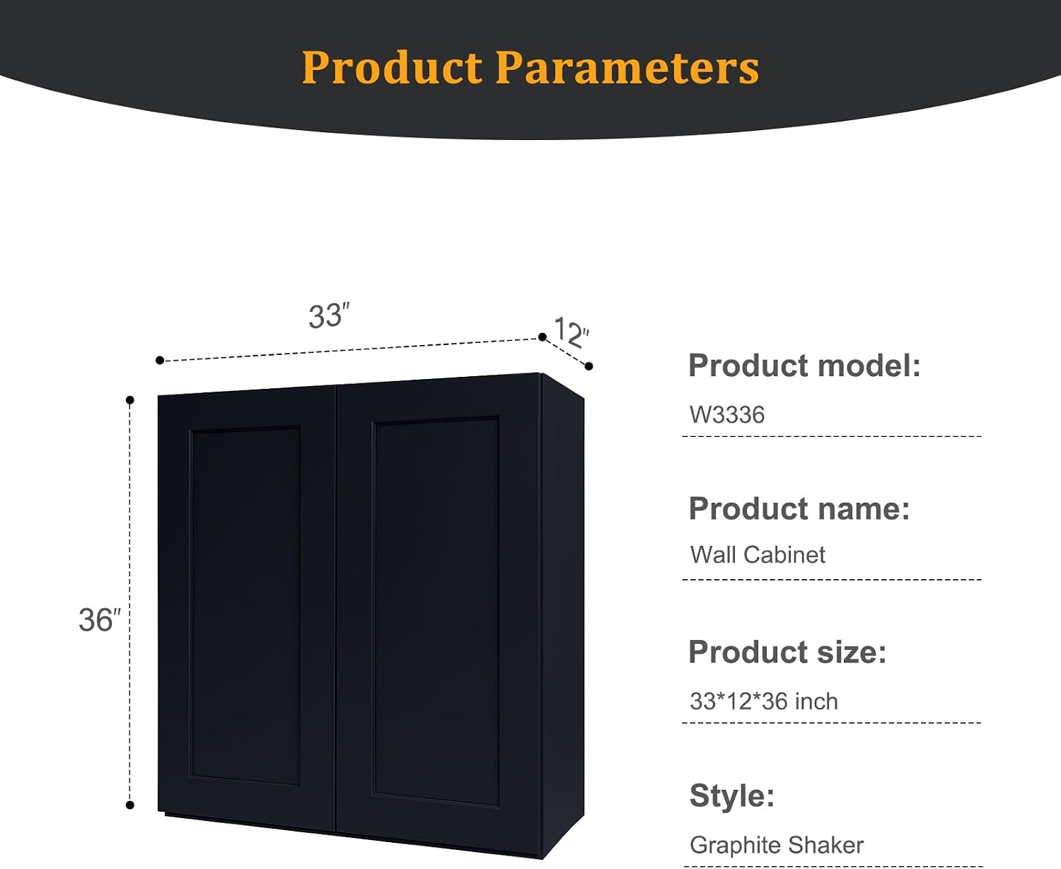 Kitchen Wall Cabinet, Medicine Cabinet, Modern Mount Cabine, 2 Soft Close Doors, 2 Adjustable Shelves, Shaker, Unassembled, RTA for Kitchen, Bathroom (Graphite Shaker, 12" D X 36" H X 33" W)