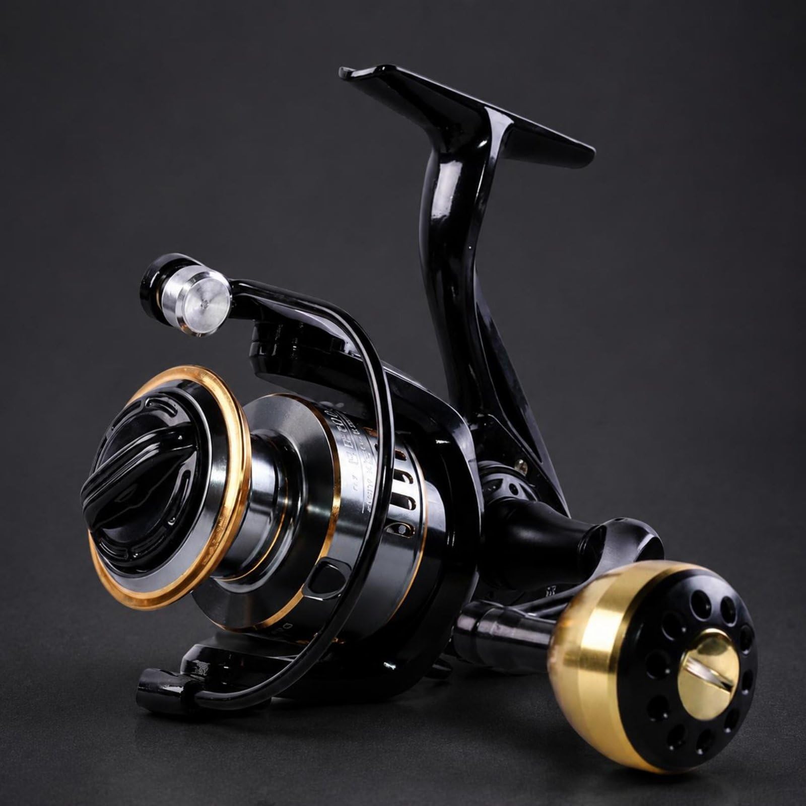 CLOVRIX® Folding Handle Front Drag Fishing Reel Black and Silver Metal Gold Trim Angling Gear Bail Arm, He-6000