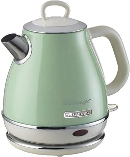 Ariete Vintage Wasserkocher 2868, Retro Elektrischer Wasserkocher mit Kabellosem 360°-Sockel, Abschaltautomatik, 1 L Fassungsvermögen, Edelstahl, 1630W, Grün