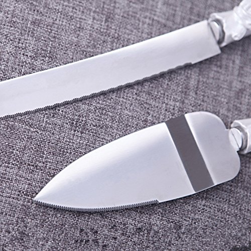 Cake Knife Server Set With Fashion Craft Baroque, White Butterfly Design, Elegant Stainless Steel Silverware For Personalized Weddings, Valentine's Day Birthdays, Christmas, New Year Party #TOP3