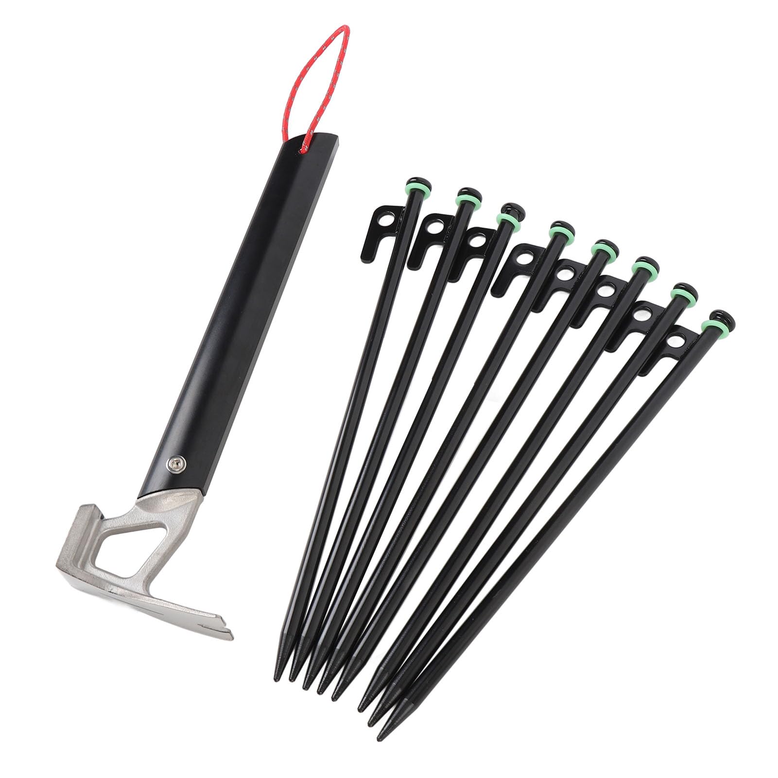 Piquets de Tente Camping Corde Haubans Léger Durable Multiusage Équipement de Plein Air pour Camping Randonnée Sac à Dos Alliage d'Aluminium Marteau en Acier Inoxydable 30cm 8pcs (Kaki)