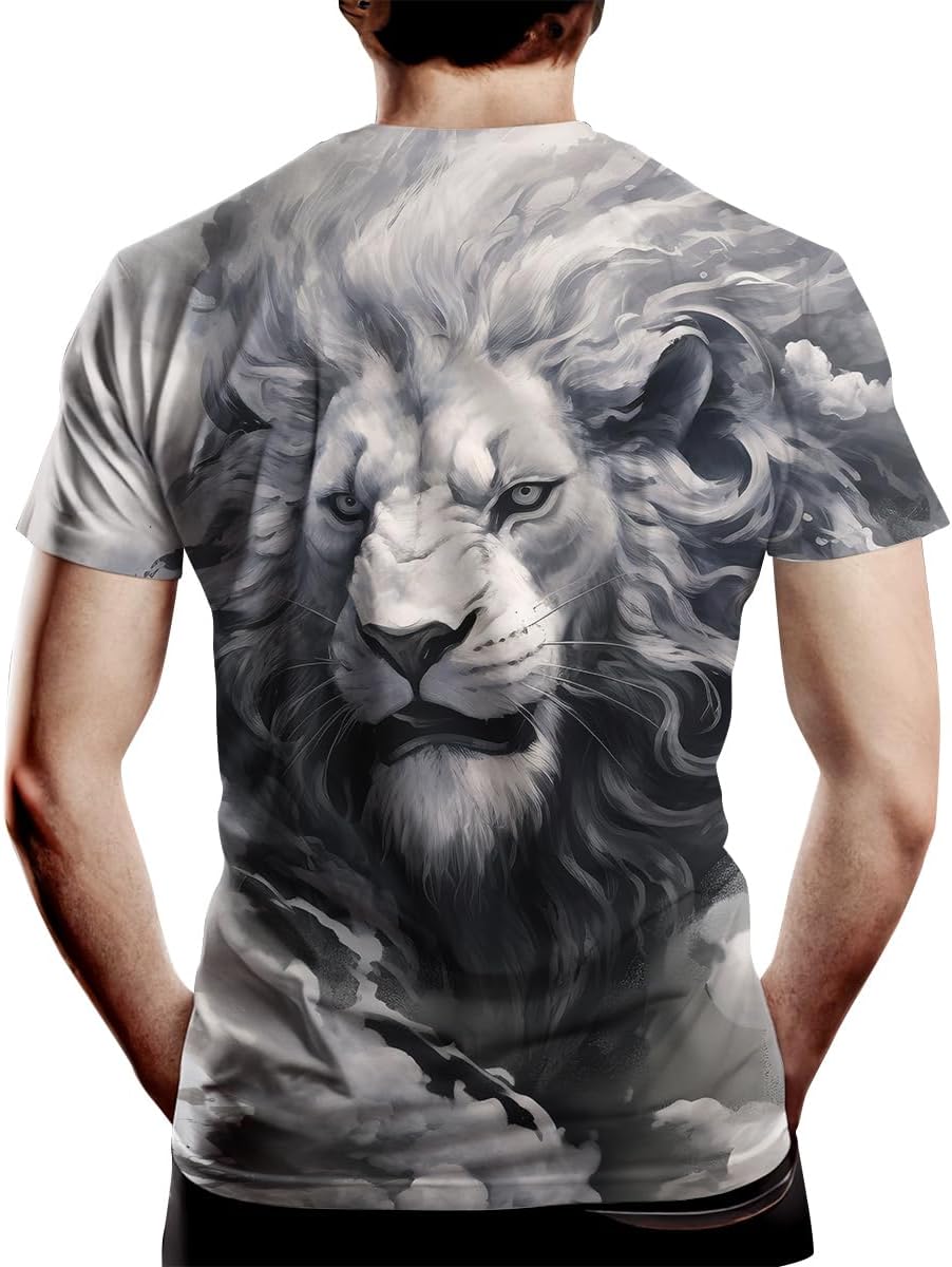 Lion Tshirt for Men 3D Printed Shirt Novelty Animal Lion Graphic T-Shirts Mens Tee Tops - Image 2