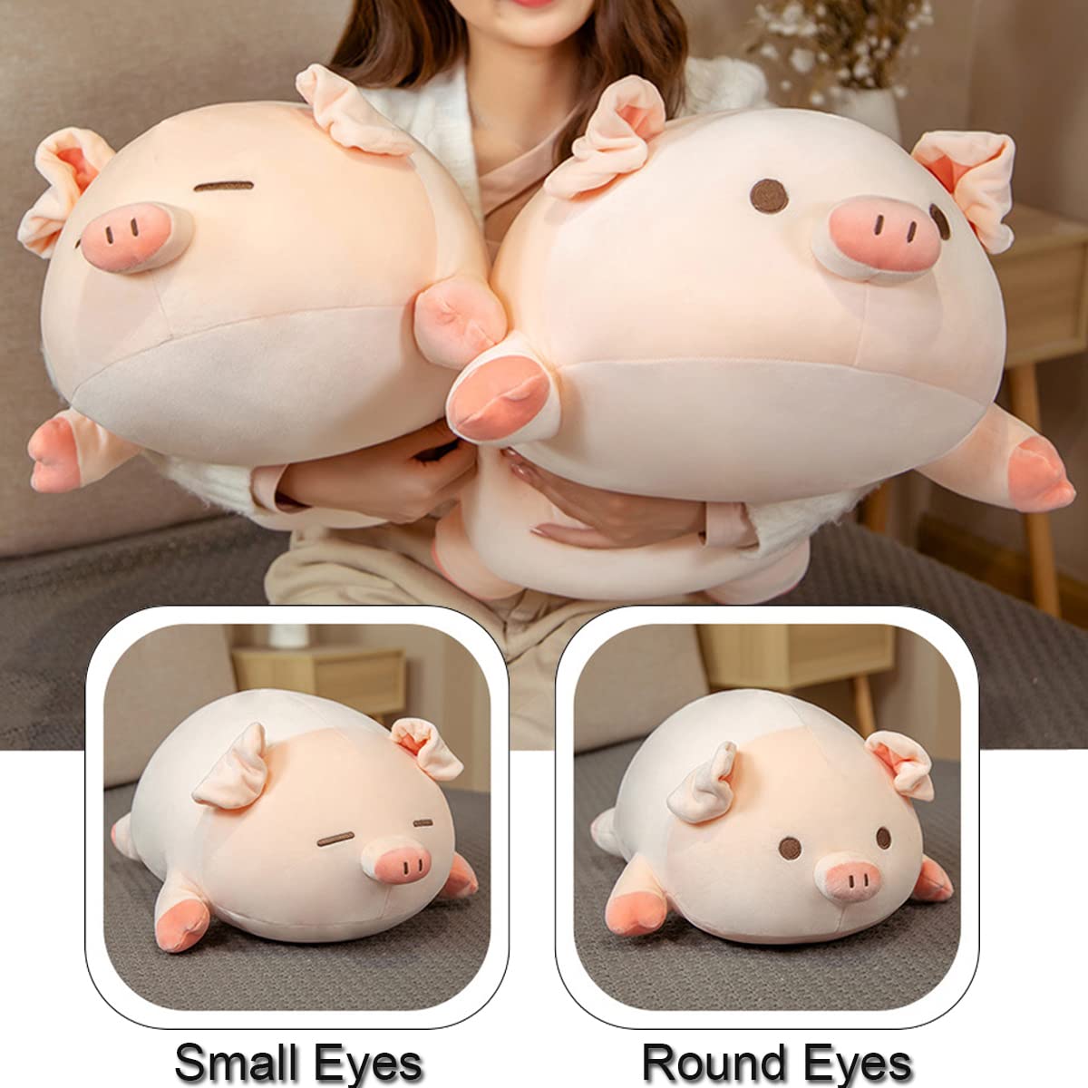 Kekeso Bonitos Juguetes de Peluche de Cerdo, Suave y Gordo Cerdo, Almohada para Abrazar, MuñEco de Animal, CojíN de Juguete, Almohada, Regalos para Niños (60cm/23.62, Big Eyes)