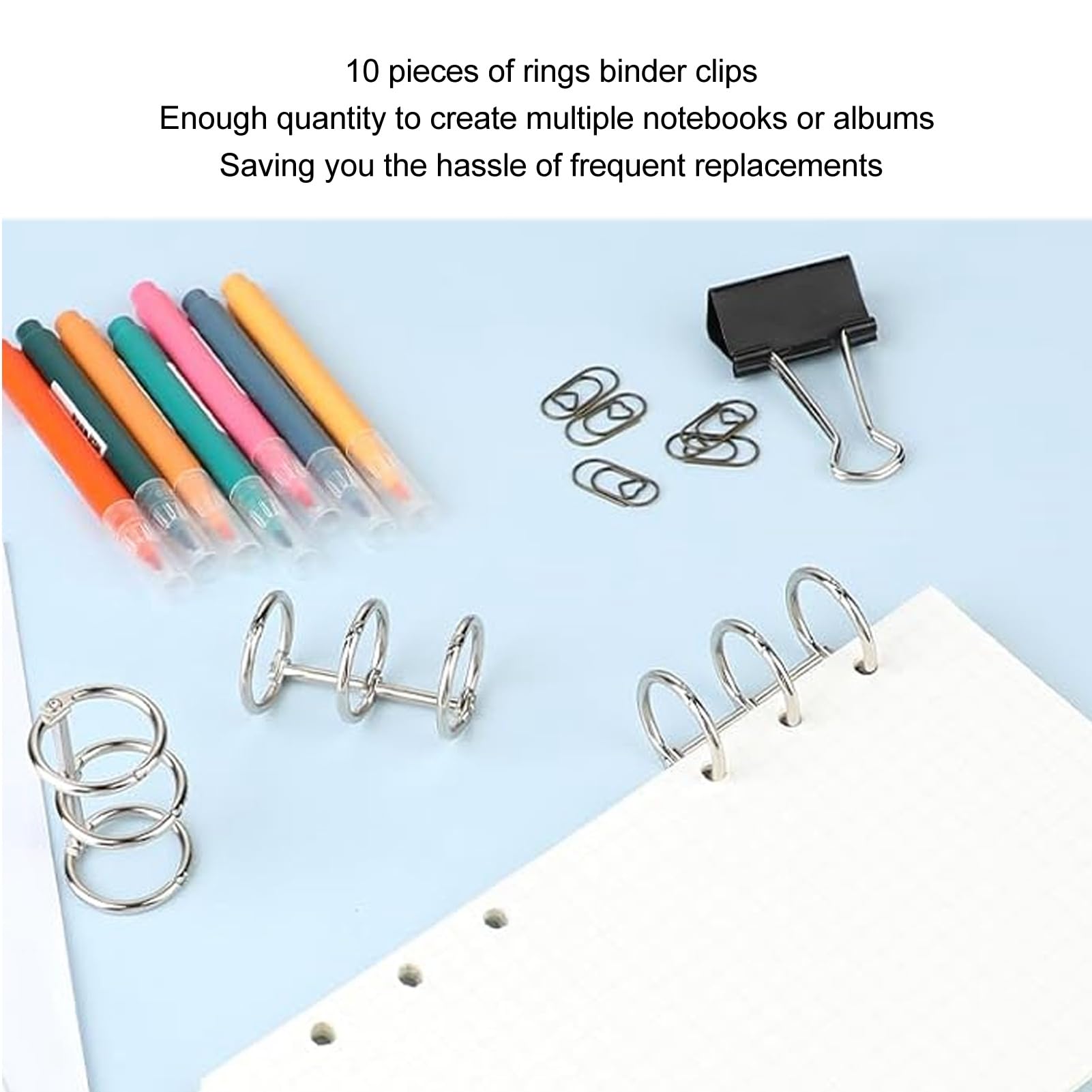 12 Pcs Silver Book Rings, 3 Holes Metal Loose Leaf , Ring Snap Split