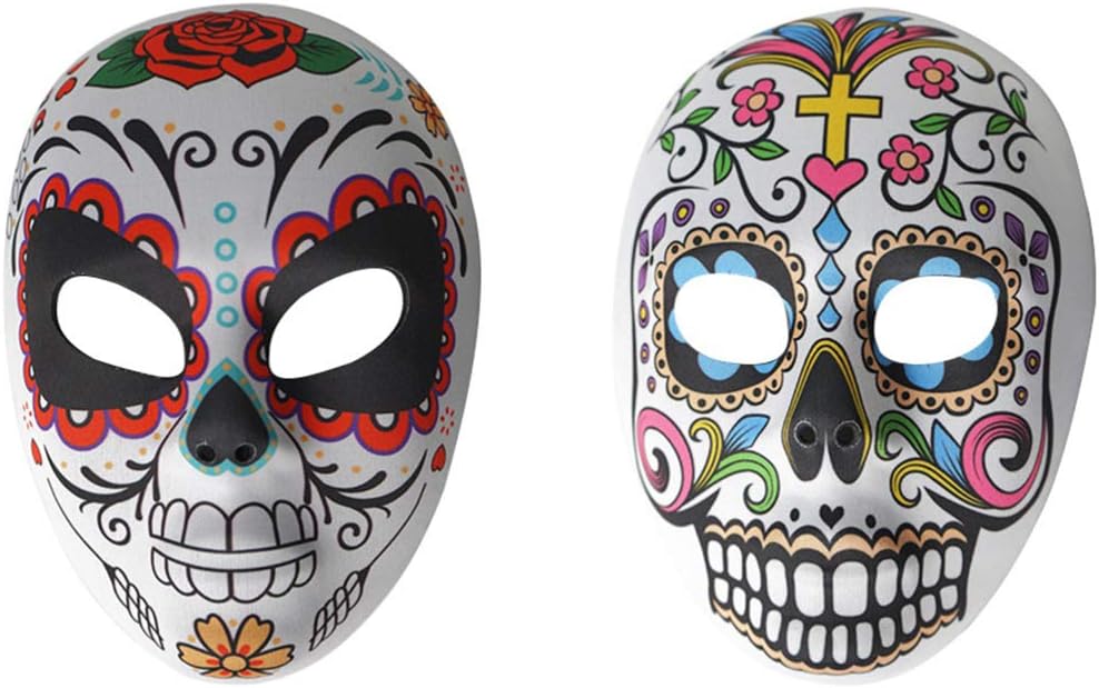 ToddmomyMexican Day of the Dead Masks 2Pcs Mexican Masks Halloween Full Bone Masquerade Masks Costume Supplies for Carnival Bar Cosplay Mexican Party
