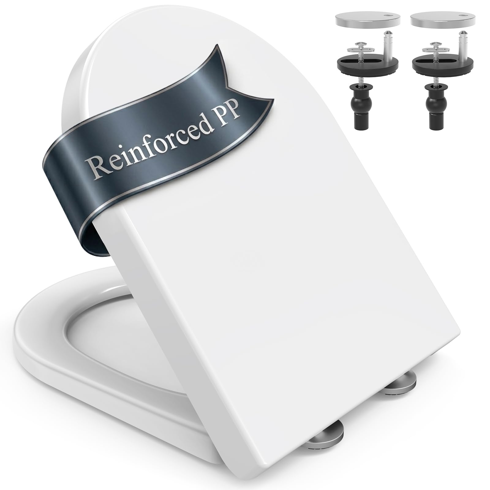 SURFOU Tapa wc Universal con Cierre Suave Forma D, Asiento de Inodoro de Polipropileno, Soporta hasta 200 kg, Desmontaje Rápido para Limpieza Fácil, con Gomas para Fijación Estable