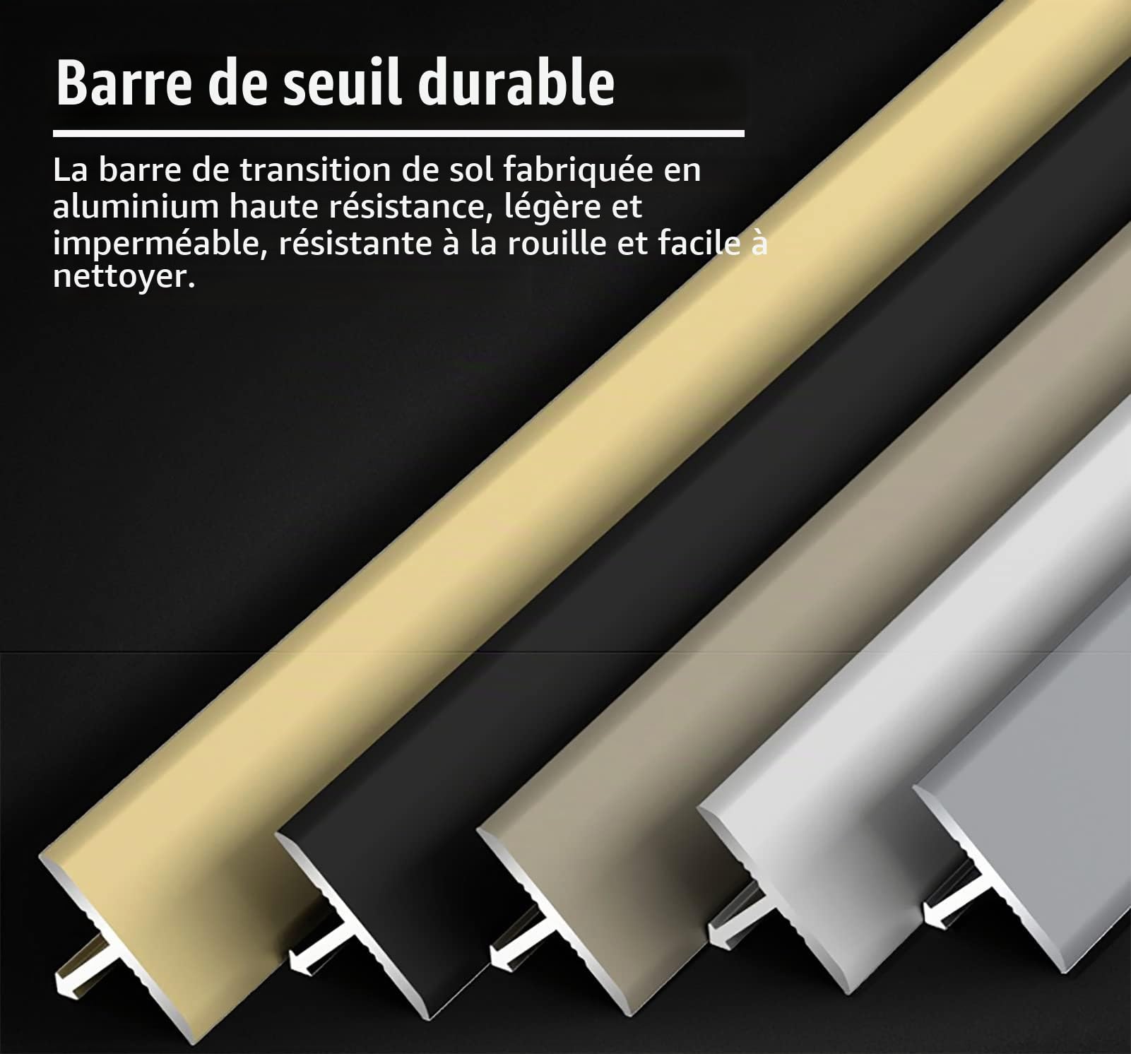Barre de Seuil en Forme de T - Bande de Transition de Porte, Écart de Plancher de Tuile Couvrant Les Jonctions, Tapis Aux Garnitures de Bord de Porte, Imperméable et Facile à Nettoyer