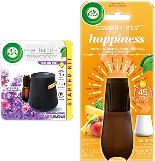 Air Wick Essential Mist, Essential Oil Diffuser, Diffuser + 1 Refill, Lavender and Almond Blossom,2 Piece Set & Essential Mist Aroma Fragrance Oil Diffuser Refill, 1 Count, Air Freshener 20 milliliter