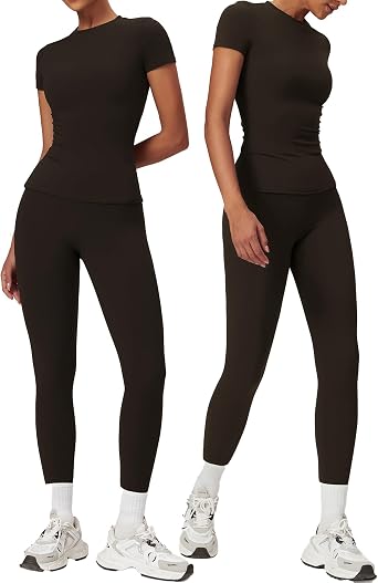 Womens Seamless Workout Set 2 Piece High Waisted Yoga Leggings & Sports Bra, Tummy Control Scrunch Butt Gym