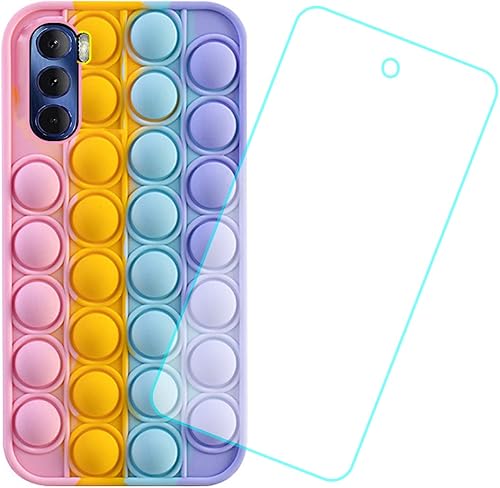 Fidget Toys - Funda de teléfono para Moto G Stylus 4G 2022 con película templada, alivio del estrés Push Pop Bubble Funny Kawaii Cute Fun Soft