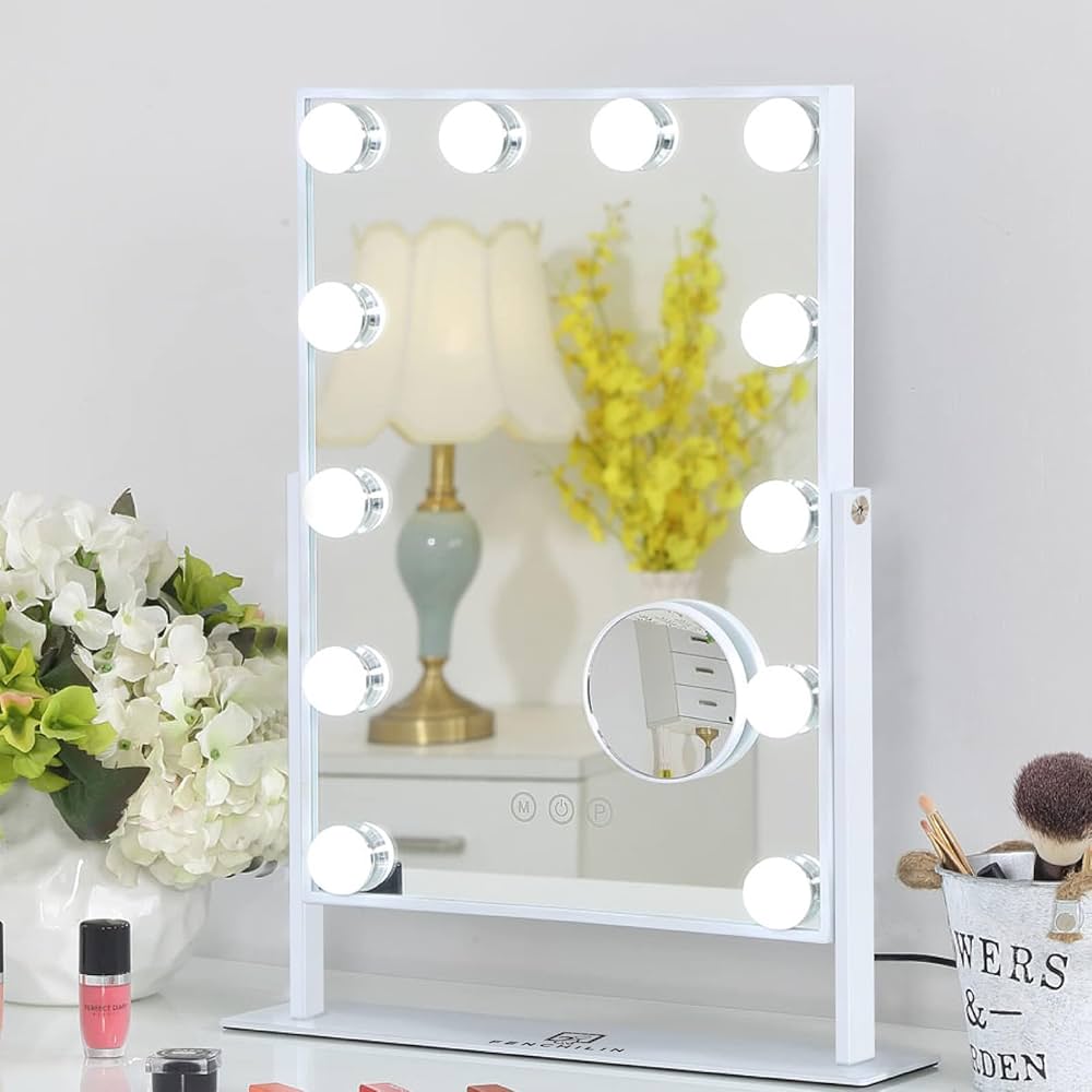 fingaism ホワイト Lサイズ FENCHILIN Lighted Makeup Mirror Hollywood Mirror Vanity