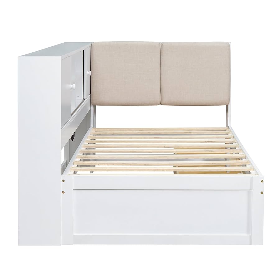 kurobee 。 L Amazon.com: Polibi Twin Size L-Shape Bed with Upholstered