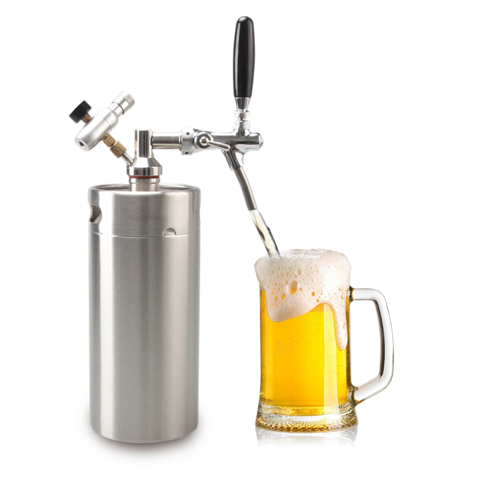 CJYSHOP Portable Beer Dispenser Pressurized Mini Beer Keg Growler 140 oz Pressurized Growler Tap System 60 psi CO2 Regulator Beer Keg Kit Keeps Beer Fresh Stainless Steel (4L)
