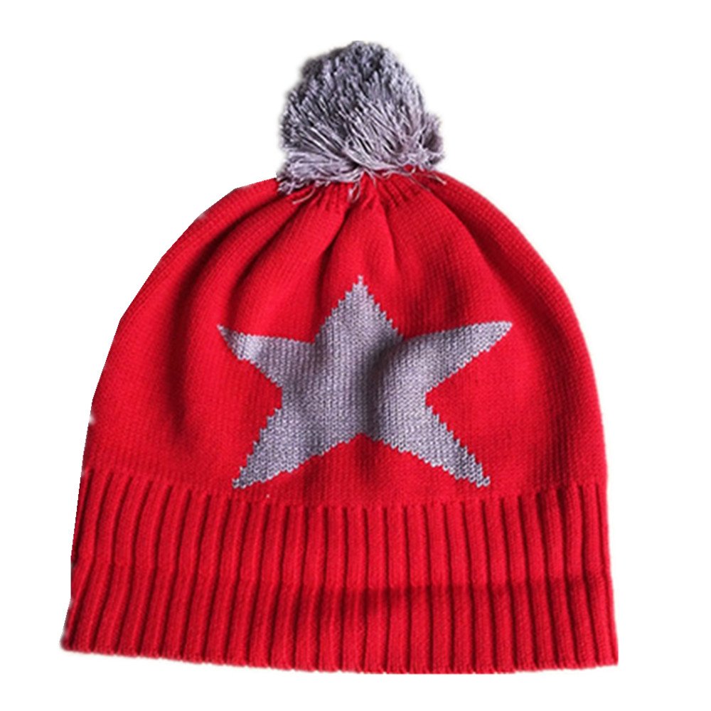 Ding-dong Baby Kid Boy Girl Winter Knitted Star Hat+Scarf+Gloves 3Pieces Set(Red,6-8T)