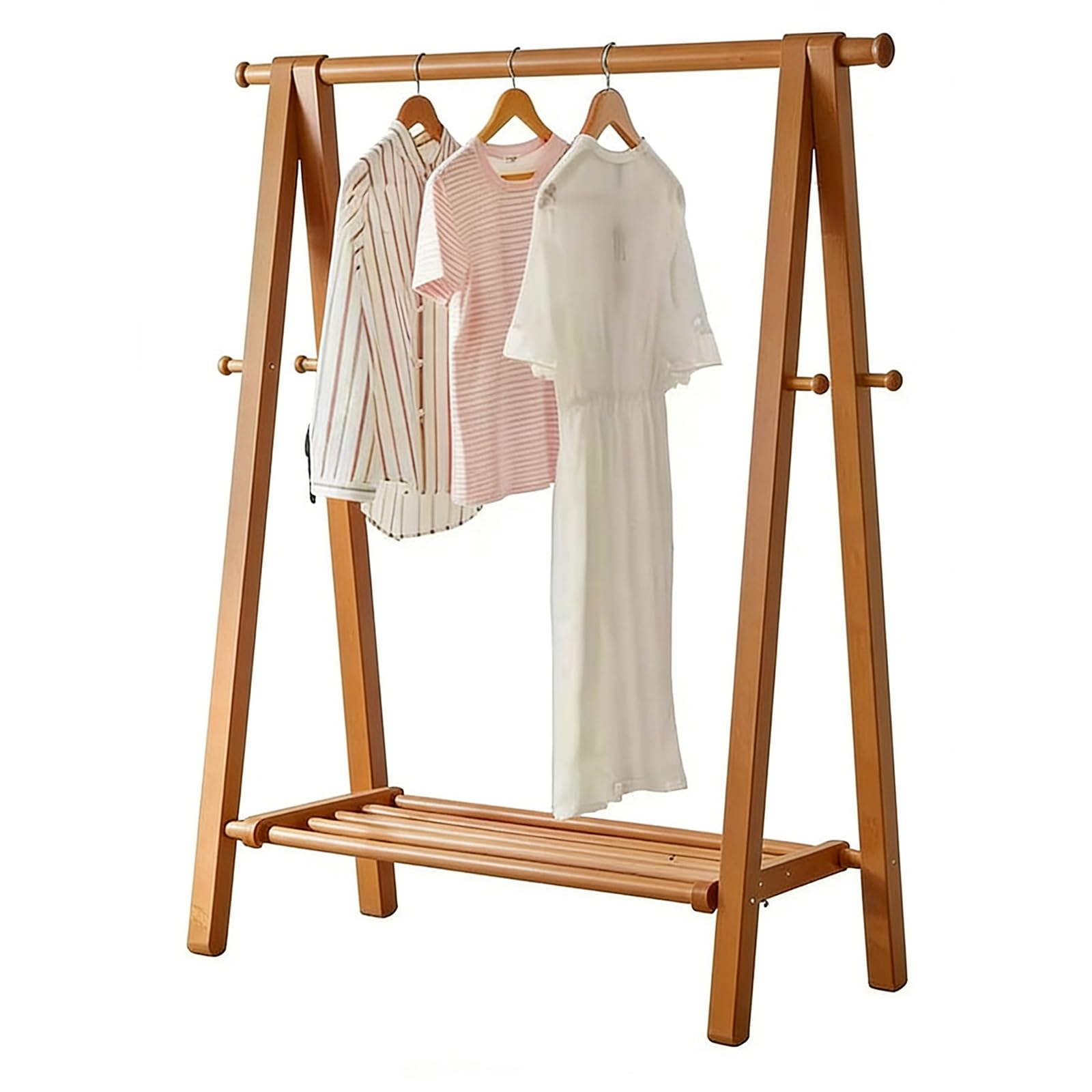 Js Space Wood Color Solid Wood Clothing Rack Freestanding Garment Rack & Coat Tree Portable Closet Organizer For Entryway And Bed Room 100Cm/39.37In