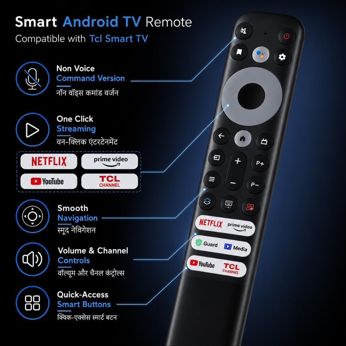 TCL TV Remote Replacement for TCL Smart TV (32/43/55 Inch LED TV) | Compatible with TCL Android & 4K UHD TVs | No Pairing Required | Model 902V — Amazon image 6
