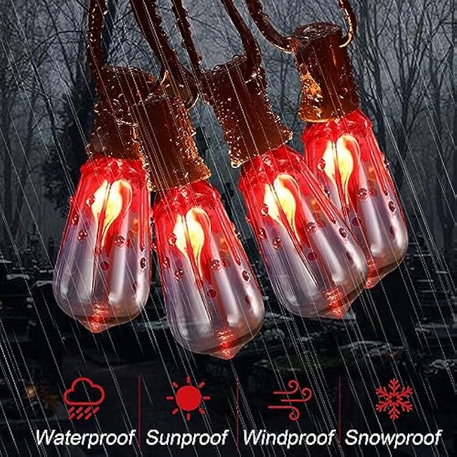 ST40 Outdoor Flickering Flame String Lights - 10ft, 10 E17 Bases, Spooky Halloween Lights for Patio & Garden Parties