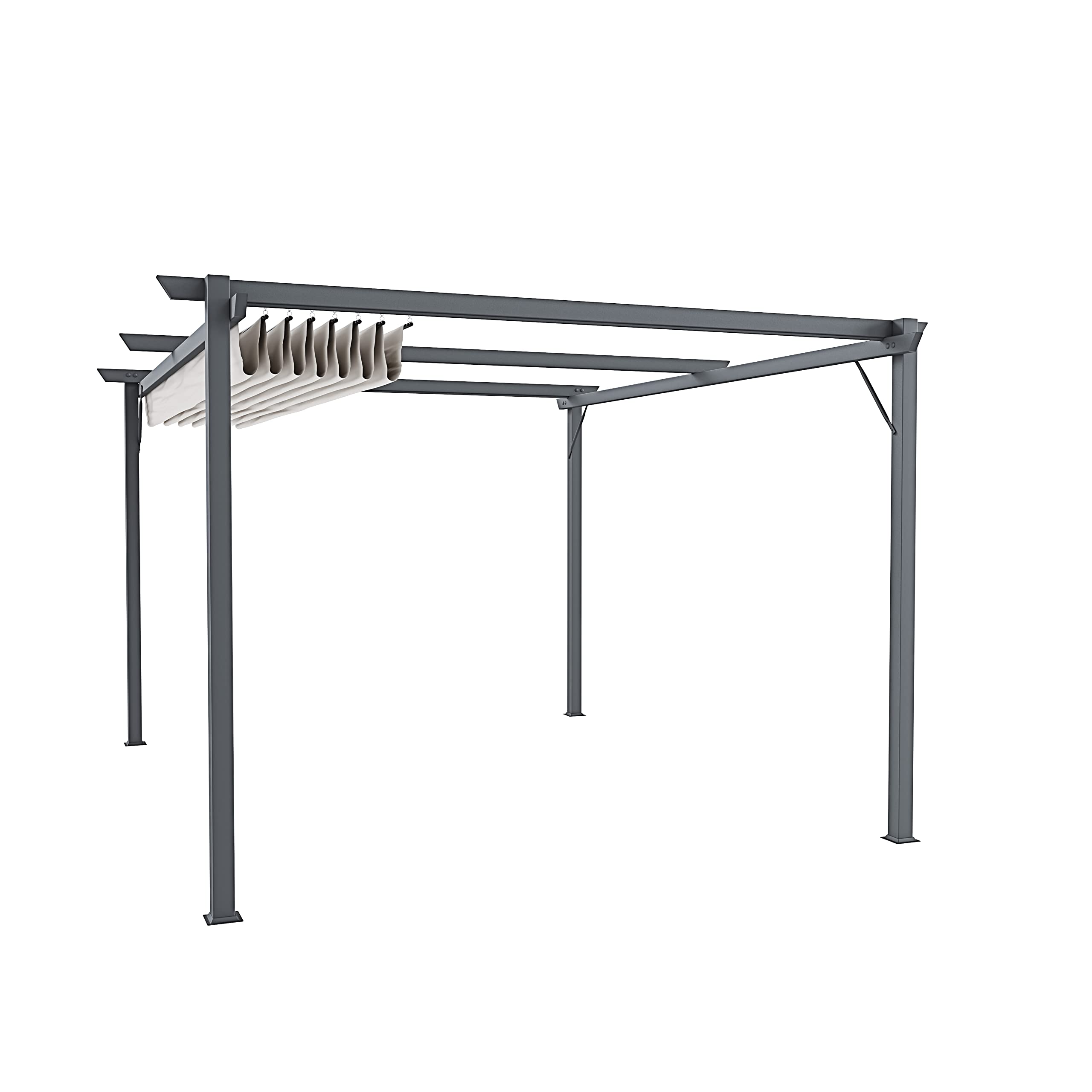 BRICOZONE Pergola Gazebo Giardino Telo Retrattile Pergolato Impermeabile Richiudibile Struttura In Acciaio Terrazzo Balcone Veranda Patio Piscina Esterno Design Moderno Elegante Beige (3 x 4 M)