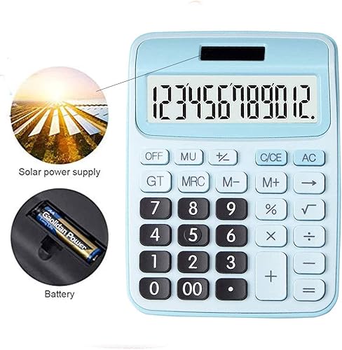 Miniatura 7 de Calculadora estándar básica de escritorio de 12 dígitos con pantalla LCD grande y botón sensible, energía solar y batería dual para oficina,