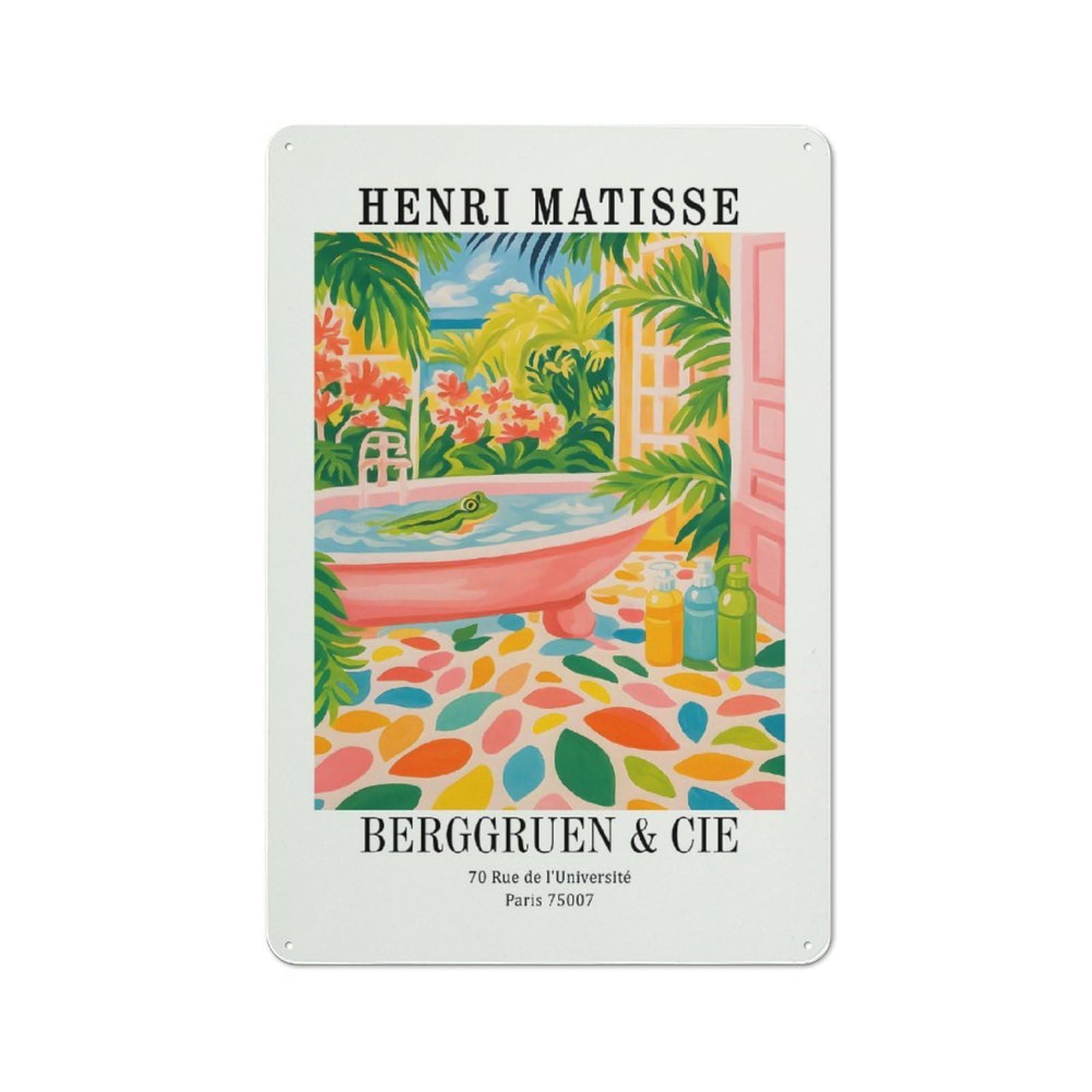 Henri Matisse Frog in Bathtub Art Tin Wall Sign 30x20cm, Loft Style Industrial Wall Decor for Loft, Studio, Office Or Creative Room