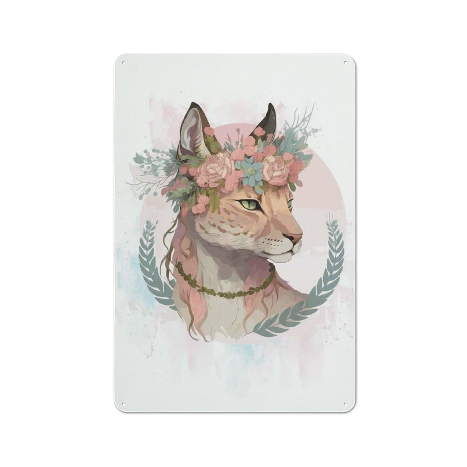 Junmoney Style-13 Floral Watercolor Lynx Art Retro-Style Tin Sign 30X20cm For Man Cave Or Games Room, A Metal Wall Feature For Games Rooms And Man Caves