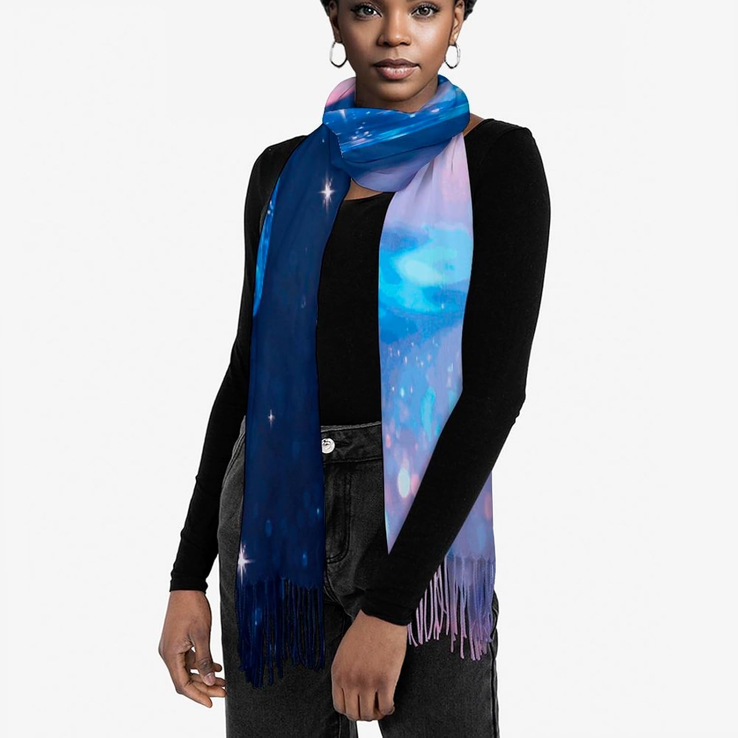 Blue Water Droplets Scarfs for Man Women Winter Scarf Long Shawl Wraps Fashion Classic Tassel Scarfs Soft Blanket Scarves