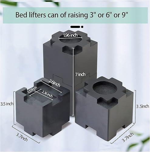 Miniatura 3 de Elevadores de madera de 3.5 pulgadas con almohadilla de goma antideslizante, elevadores de muebles resistentes y seguros, elevadores de cama