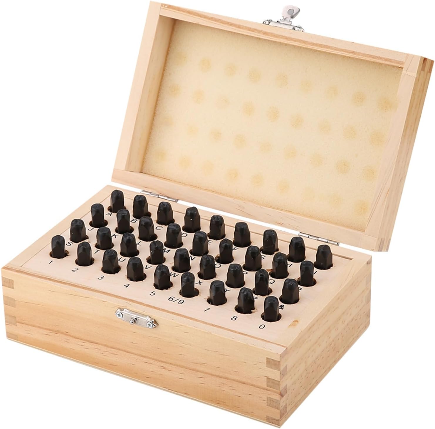 36pcs 4mm Steel Stamp Punch Set, Metal Letter and Number Die Tool, Carbon Steel Alphabet Punch Set with Wooden Storage Box, for Leather, Metal, Wood, Plastic DIY Crafting Projects