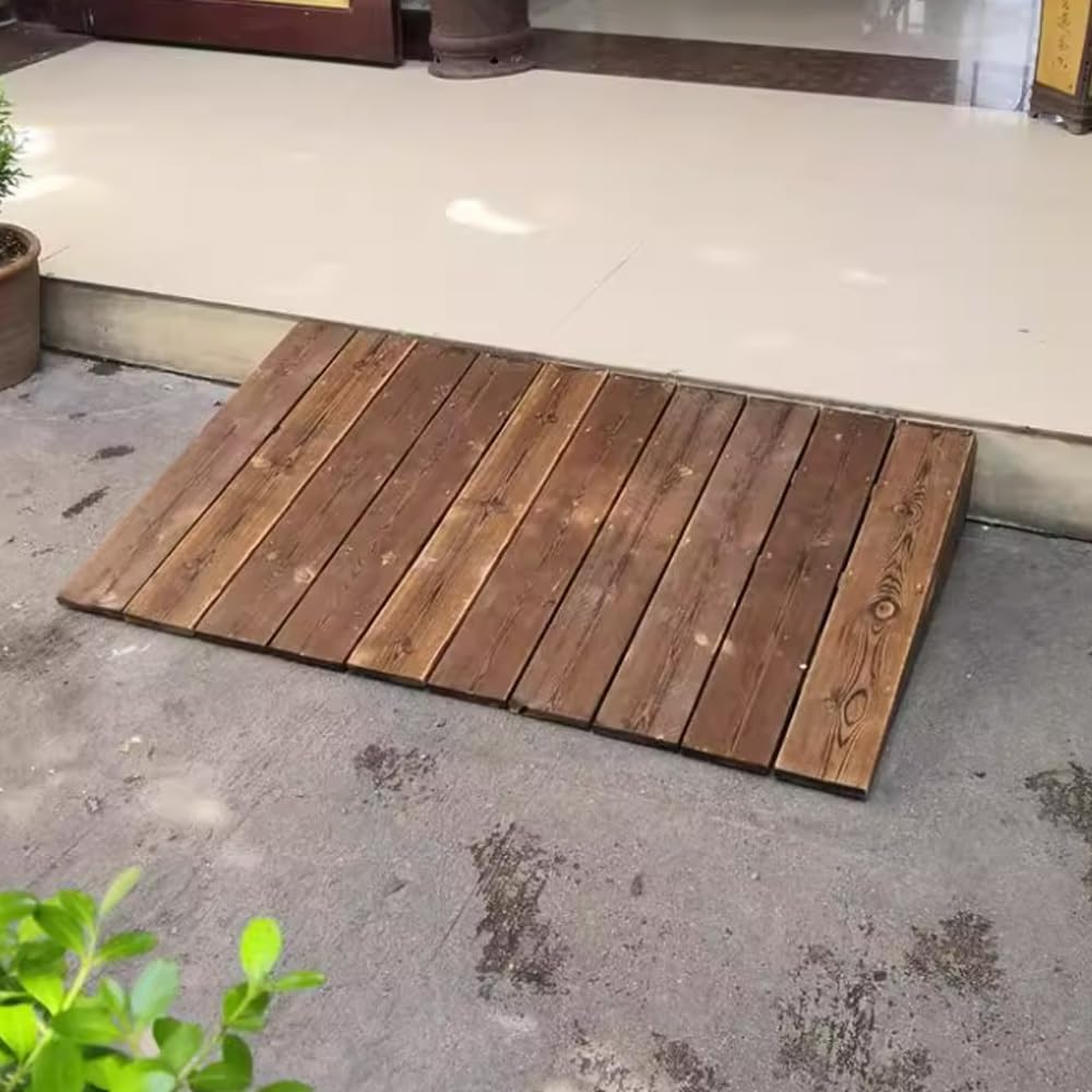 Rampa De Bordillo De Madera Rampa De Umbral Portátil 10/18/20/25/30cm Altura, Rampa De Entrada Antideslizante para Escalones Entrada/Scooter/Sillas De Ruedas(60x70x18cm/24x28x7in)