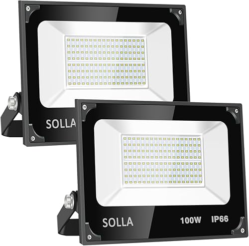 SOLLA Paquete de 2 luces LED de 100 W, 10000 lm 3000 K, luz de inundación exterior blanca cálida, lámpara de inundación para interiores y