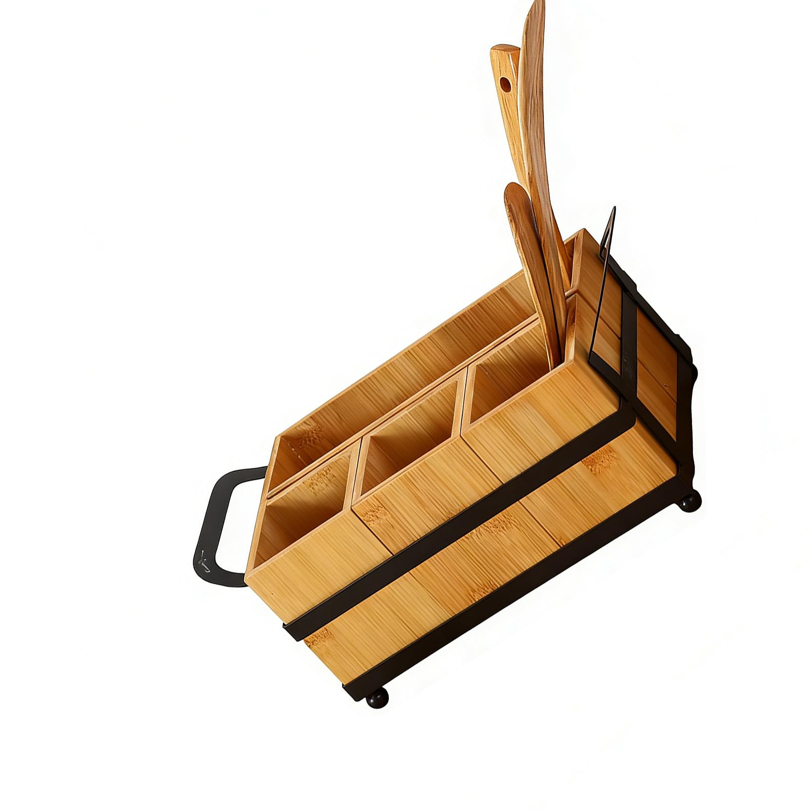 TQUXNGA Sturdy Wooden Storage Stand for Kitchen Cutlery and Bathroom Cosmetics Having Multiple Sections Compartmentalized Utensil Tray
